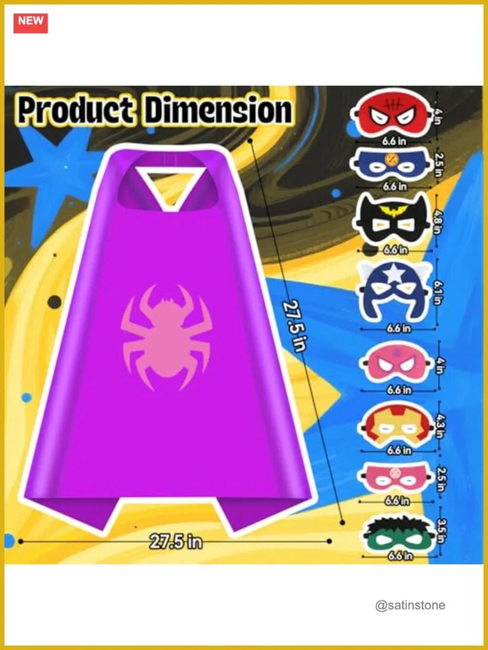 8 Pack Superhero Costume Capes with Masks and LED Finger Lights for Boys Girls